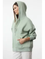 Mint Oversize/Relaxed Cut Zippered Thick Polar Fleece Knitted Sweatshirt - 2
