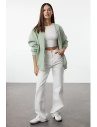 Mint Oversize/Relaxed Cut Zippered Thick Polar Fleece Knitted Sweatshirt