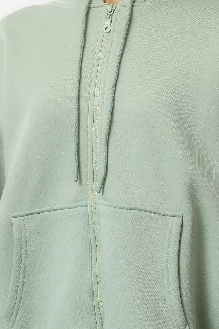 Mint Oversize/Relaxed Cut Zippered Thick Polar Fleece Knitted Sweatshirt - 3