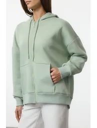 Mint Oversize/Relaxed Cut Zippered Thick Polar Fleece Knitted Sweatshirt - 4