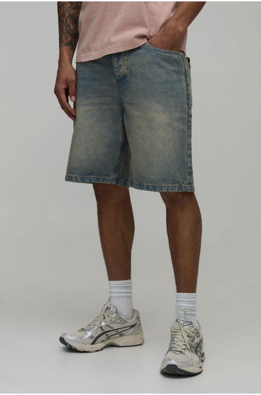 Basic Relaxed Fit Denim Shorts - stonewash