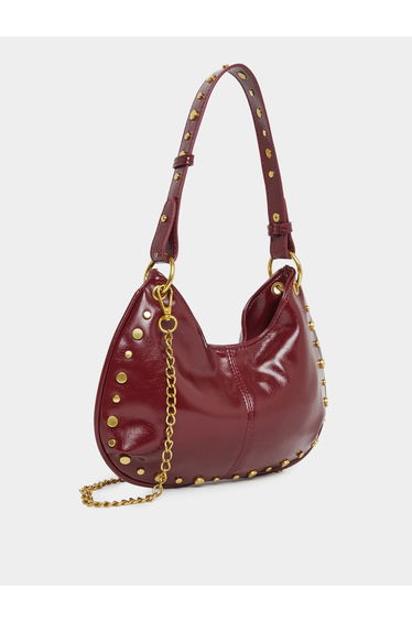 Studded Shoulder Bag with Chain Detail
