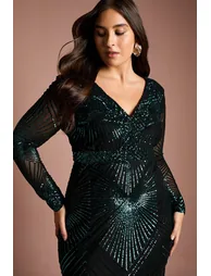 Plus Size Long Sleeve Embellished Maxi Dress - 3