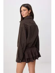 Brown Polka Dot Cotton Oversize Coat - 3