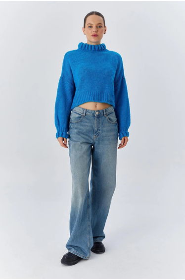 Mixray Thick Turtleneck Textured Crop Sweater