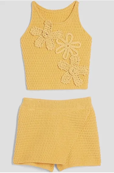 Mini Girls Orange Crochet Floral Set