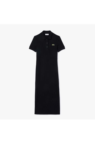Women's Lacoste Long Slim-Fit Polo Dress in Black