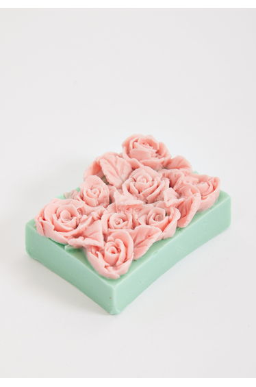 Liquorish Pink and Mint Blue Bed of Roses Floral Soap Handmade Soap