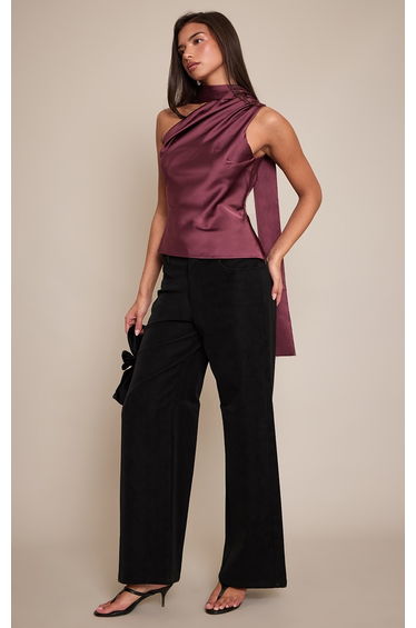 Plum Asymmetric Scarf Detail Top