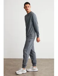 GRIMELANGE FABIAN Men's Organic Cotton Ribbed Front Fleece-Lined Jogger Pants with Pockets in Gray - 2