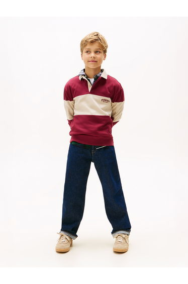 Tommy Hilfiger Boys Colourblock Long Sleeve Polo Shirt in Red