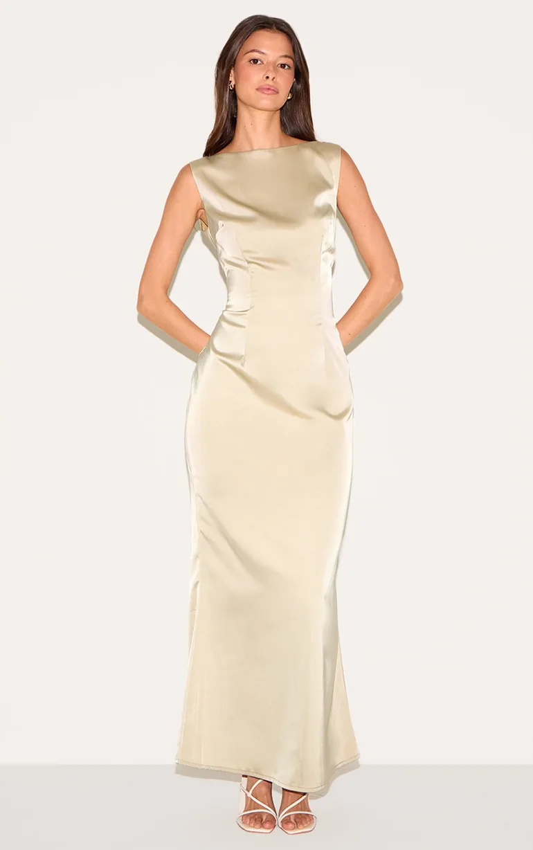 Sage Bridesmaid Satin Boat Neck Maxi Dress Prettylittlething Green :  Evening Dresses : VogaCloset Bahrain