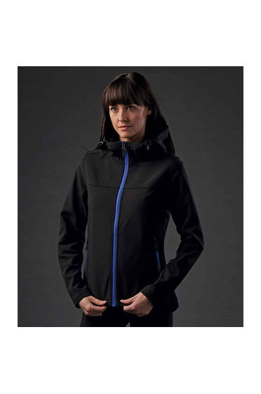 Stormtech Womens/Ladies Orbiter Hooded Soft Shell Jacket - Black/Azure
