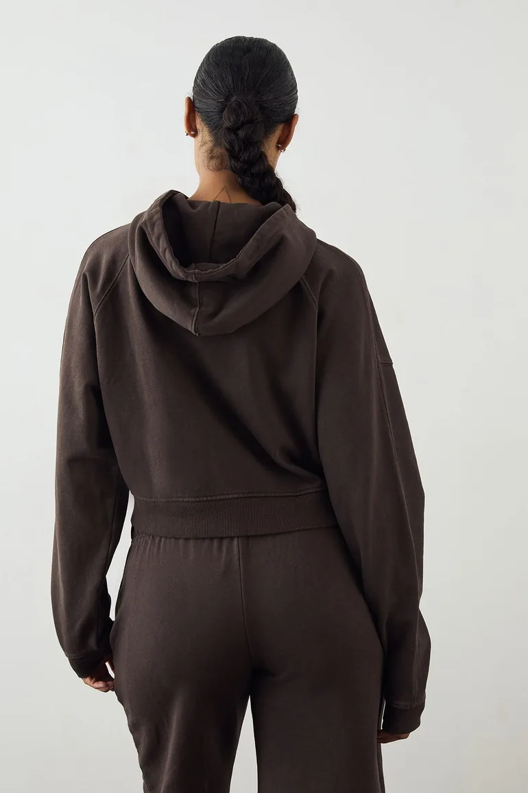 DSGN Studio Premium Heavyweight Washed Boxy Zip Through Hoodie - chocolate - 2