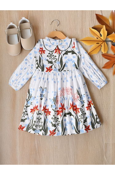 Floral Printed Peter Pan Collared A-Line Dress