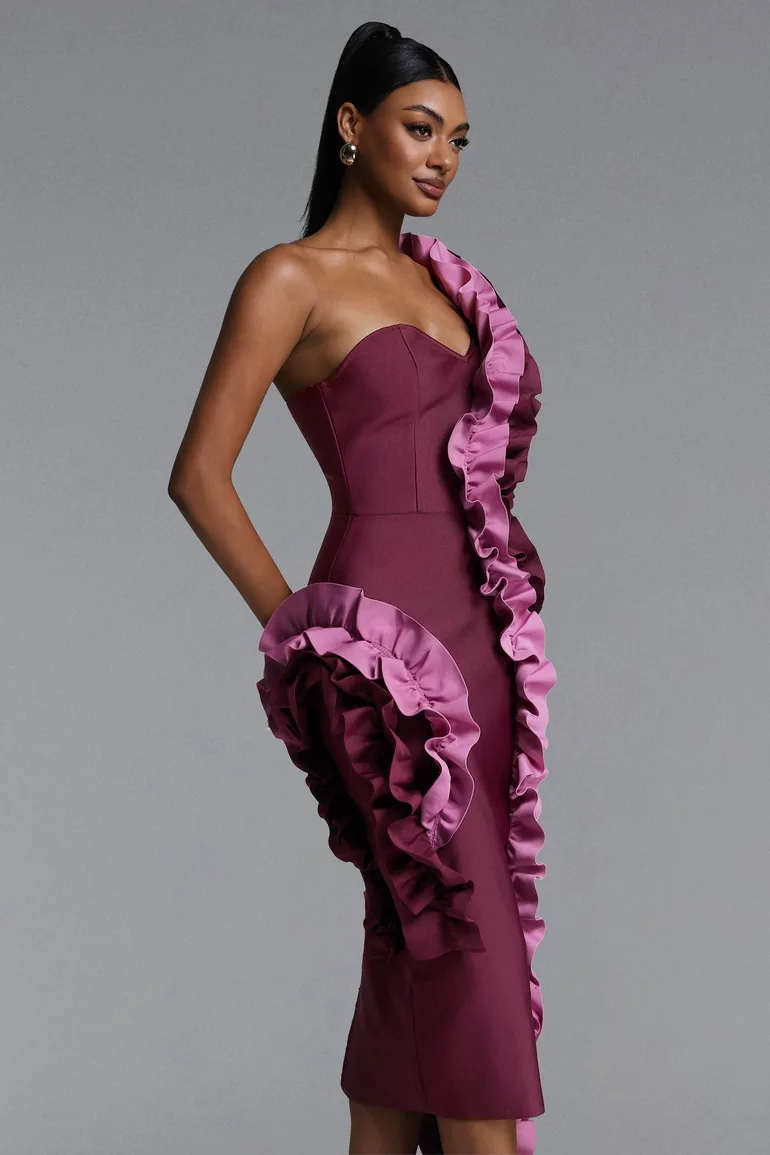 Gaia Chic Contour Strapless Ruffle Bandage Dress - 1