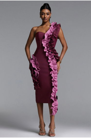 Gaia Chic Contour Strapless Ruffle Bandage Dress
