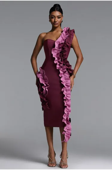 Gaia Chic Contour Strapless Ruffle Bandage Dress