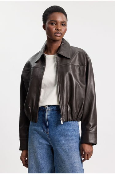 Leather Collared Bomber Jacket