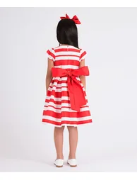 Girls Striped Classic Dress in Red - 1