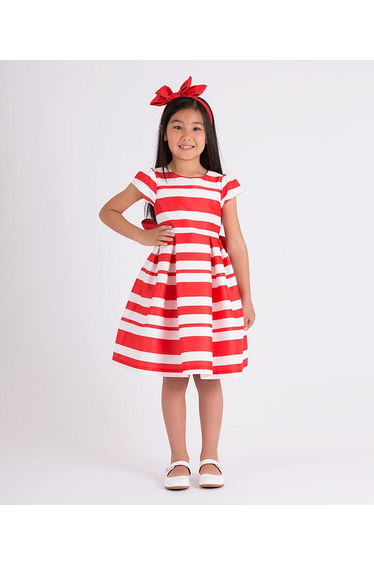 Girls Striped Classic Dress in Red