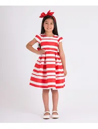 Girls Striped Classic Dress in Red