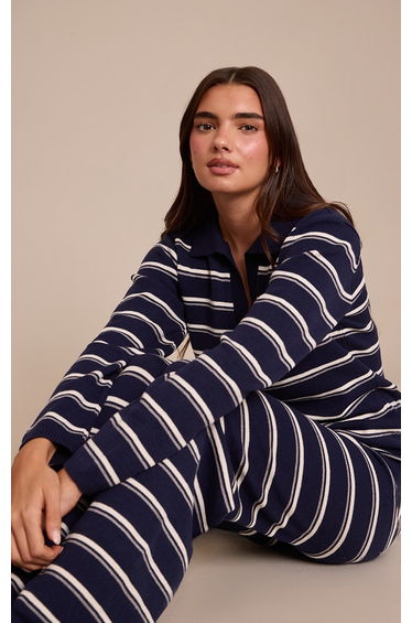 Navy Striped Rugby Knitted Top