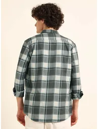 Men Grey Checked Flannel Shirt - 2