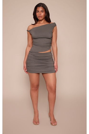 Shape Grey Pinstripe Ruched Mini Skirt
