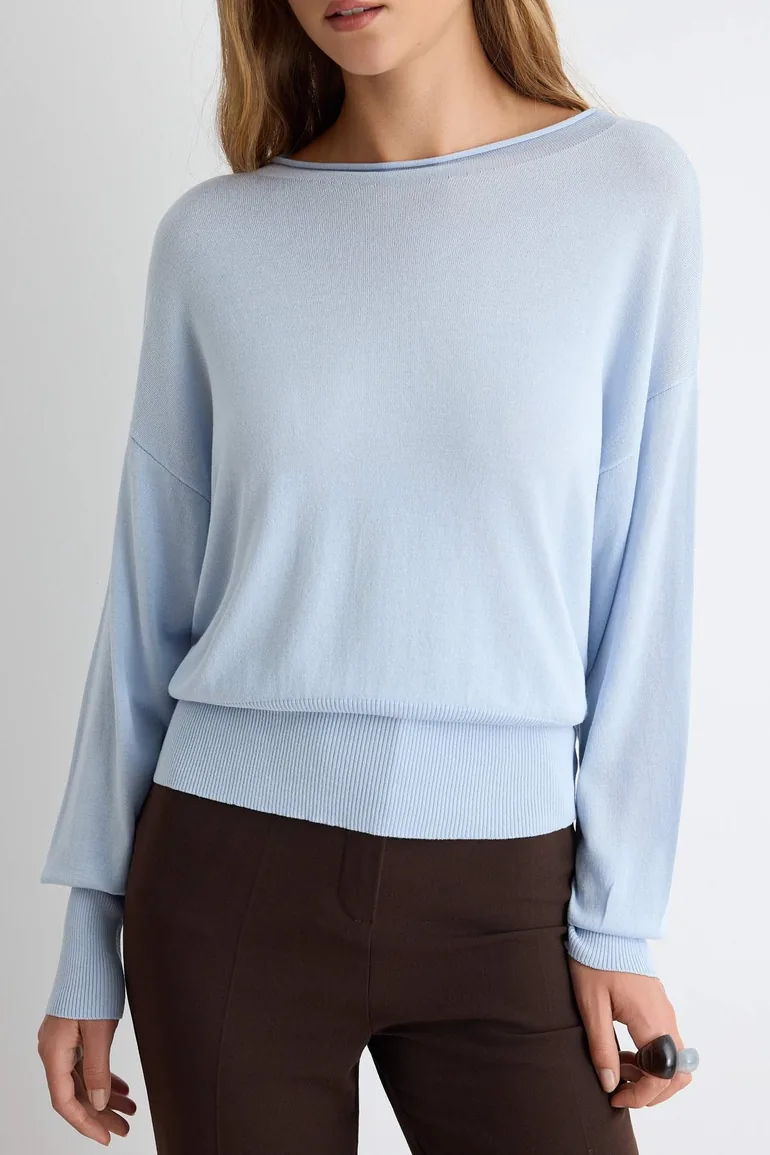 Light Blue Thin Rib Detailed Knitwear Sweater - 2