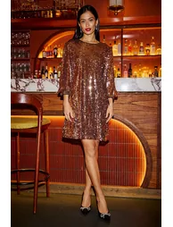 Yumi Gold Sequin Tunic Dress With Balloon Sleeves - 12