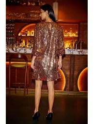 Yumi Gold Sequin Tunic Dress With Balloon Sleeves - 10