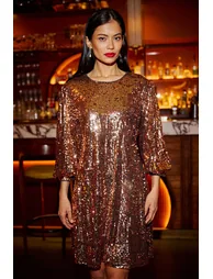 Yumi Gold Sequin Tunic Dress With Balloon Sleeves - 7