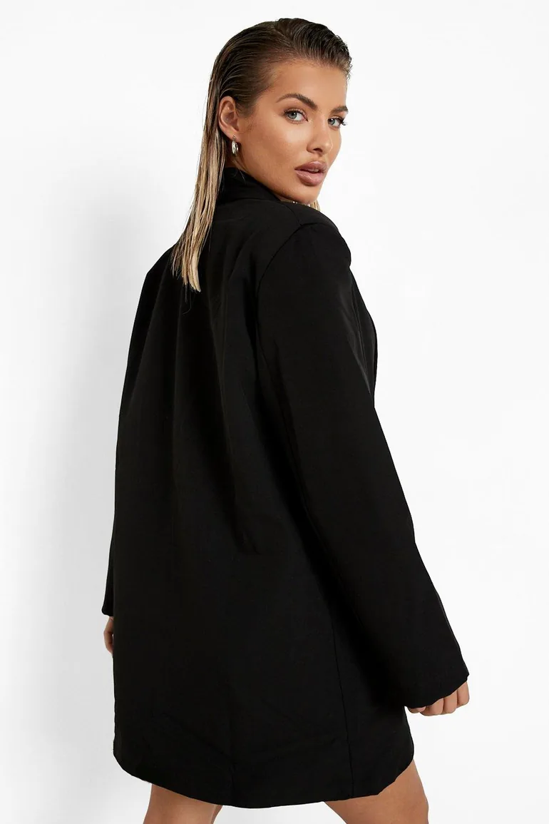 بليزر بتصميم واسع بأكتاف مبطنة بياقة عميقة - أسود - 1