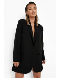 بليزر بتصميم واسع بأكتاف مبطنة بياقة عميقة - أسود - 2