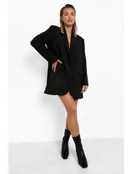 بليزر بتصميم واسع بأكتاف مبطنة بياقة عميقة - أسود - 3