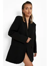 بليزر بتصميم واسع بأكتاف مبطنة بياقة عميقة - أسود