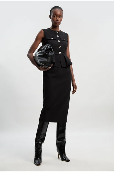 Compact Stretch Peplum Tailored Midi Dress