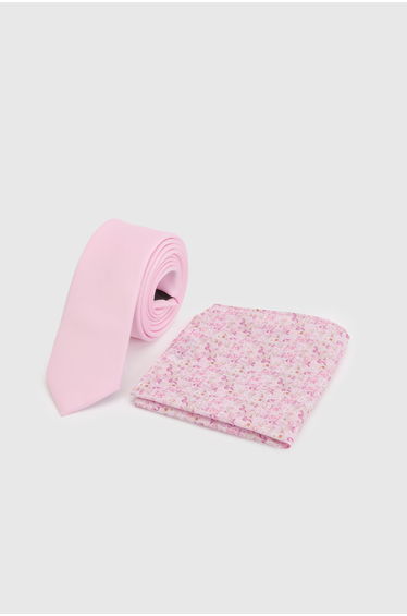Pink Plain Tie and Ditsy Pocket Square