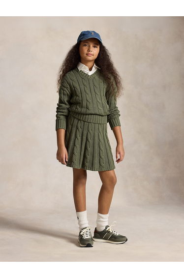 Ralph Lauren Girls Cable Knit Skirt Set in Green