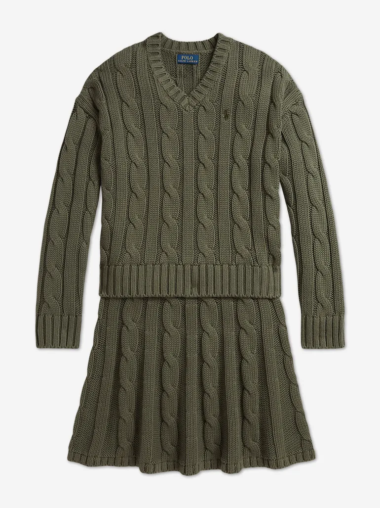 Ralph Lauren Girls Cable Knit Skirt Set in Green - 1