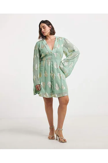 فستان جاكار لون أخضر