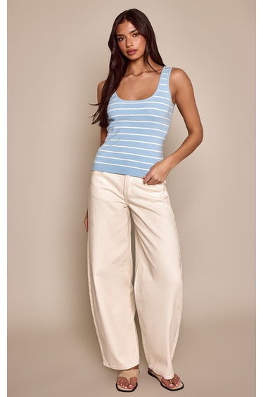 Baby Blue Scoop Neck Striped Knitted Vest