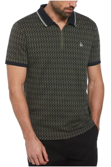 Jacquard Argyle Half Zip Polo Olive