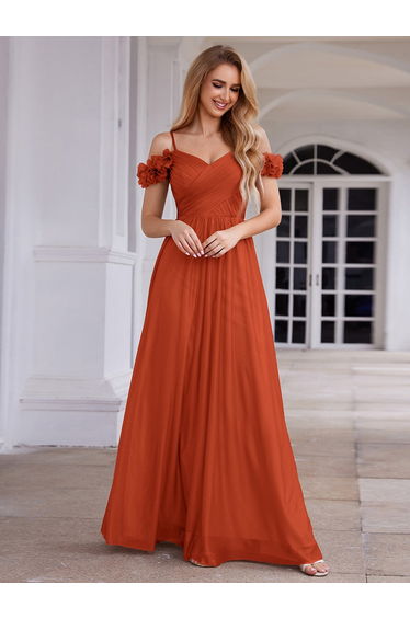 ever AYLANI|Sparkling V-Neck Floral Cold-Shoulder Evening Dress with Pleated