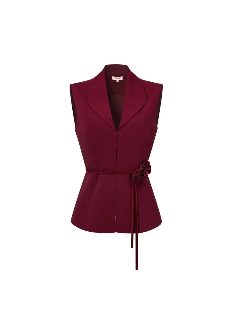 Burgundy Textured Crepe Vest - 6
