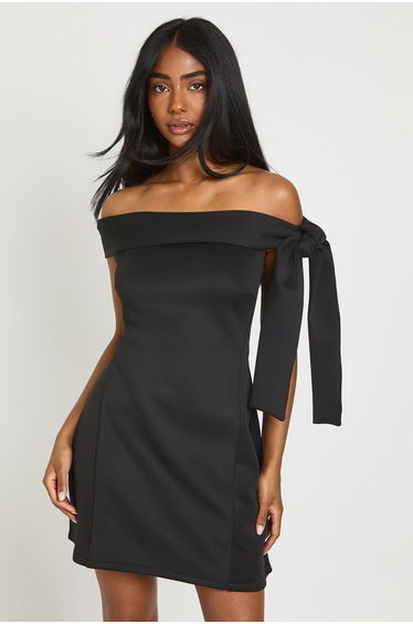 Bardot Tie Shoulder Detail Skater Dress - black