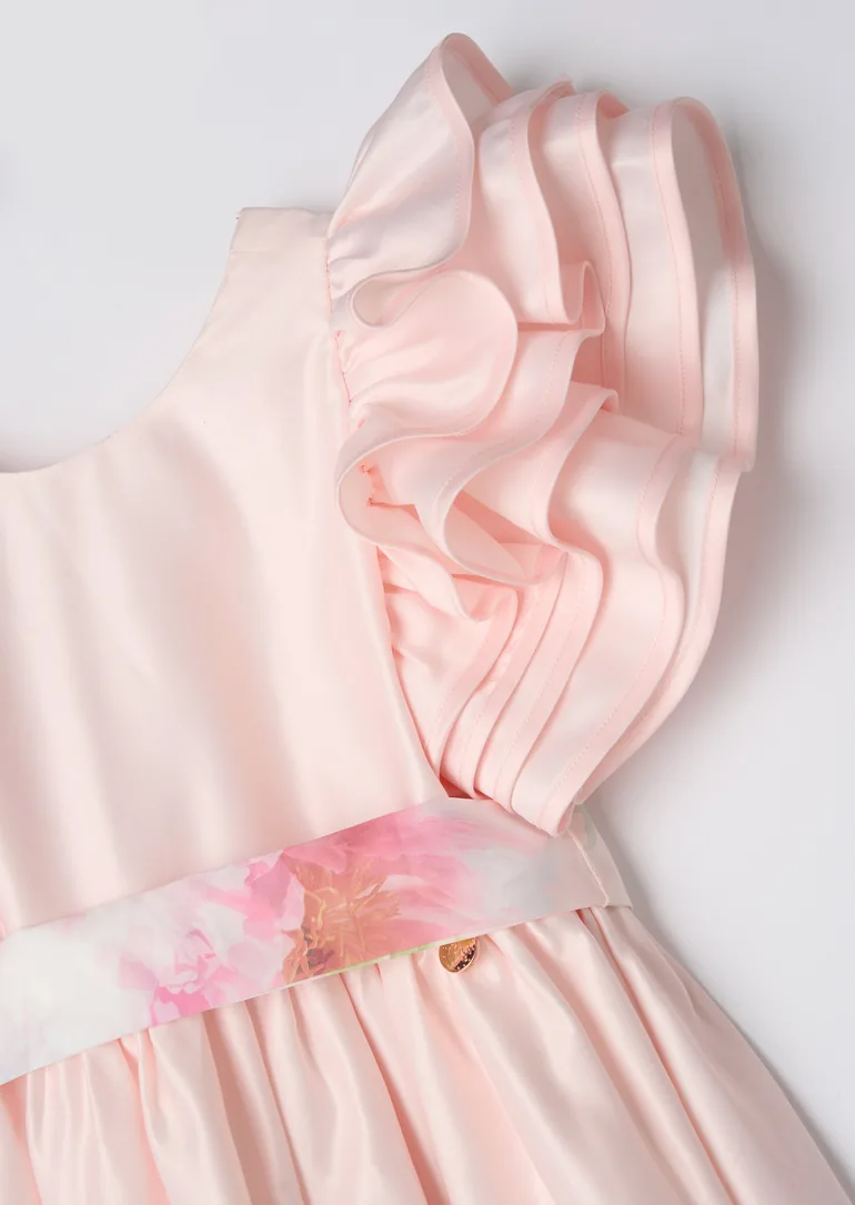 Emilie Pink Ruffle Sleeve Border Print Dress - 6
