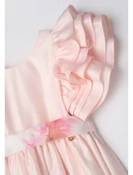 Emilie Pink Ruffle Sleeve Border Print Dress - 6