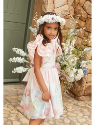 Emilie Pink Ruffle Sleeve Border Print Dress - 8